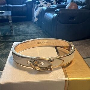 Coach Cream and Gold  Hinged Bangle Bracelet